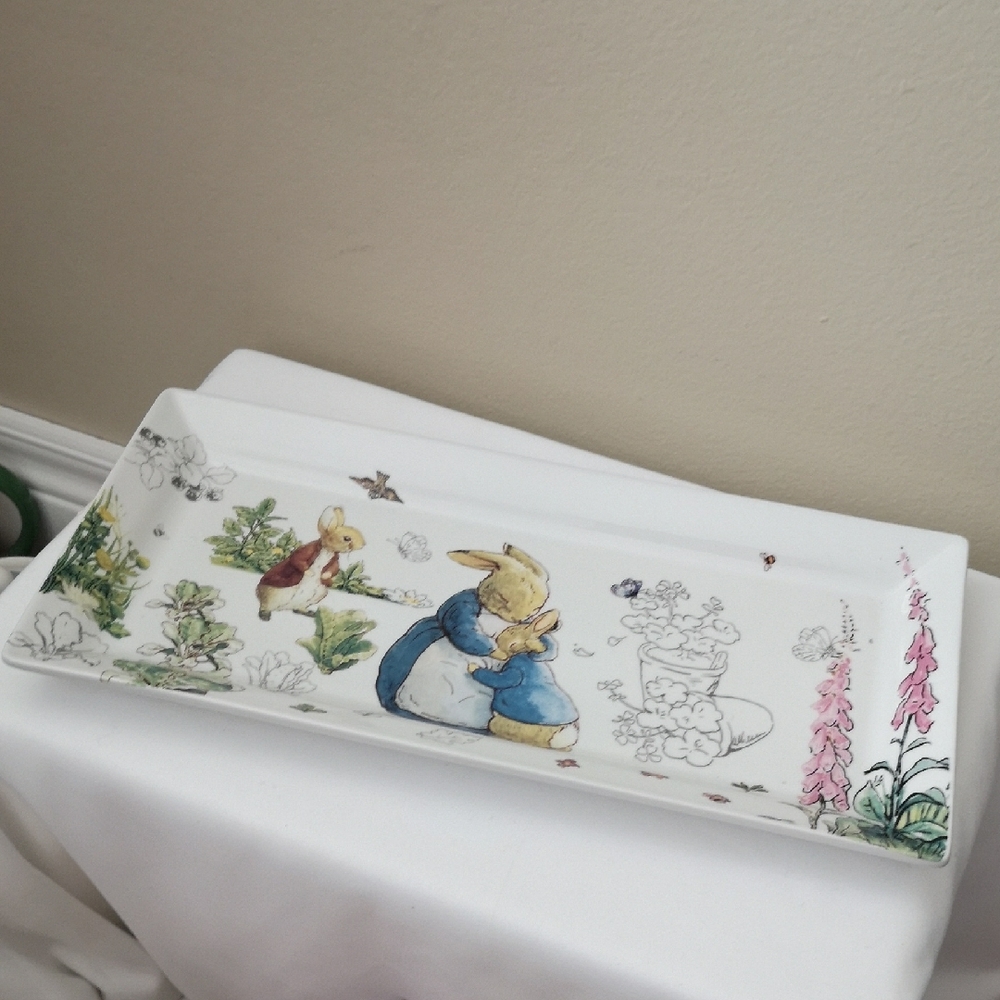 Charming Beatrix Potter Rabbit Themed Rectangular Plater For Use Or Display